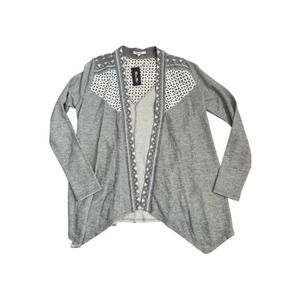 Miss Me‎ Womens Cardigan Gray Open Front Knit Crochet Trim Detail Duster S NWT